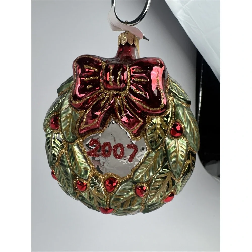 Christopher Radko 2007 Holiday‎ Wreath Glass Ornament Made in Poland  10415071